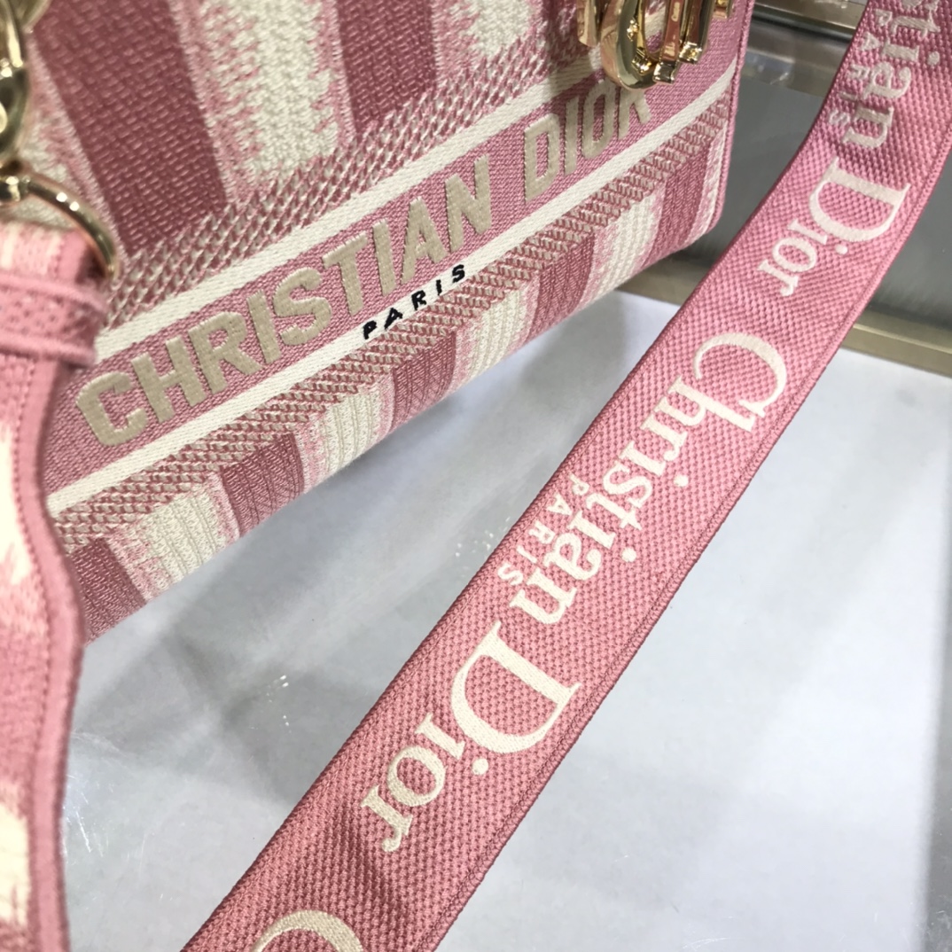 D10r medium lady d-lite bag pink d-stripes embroidery m0565 24 x 20 x 11 cm