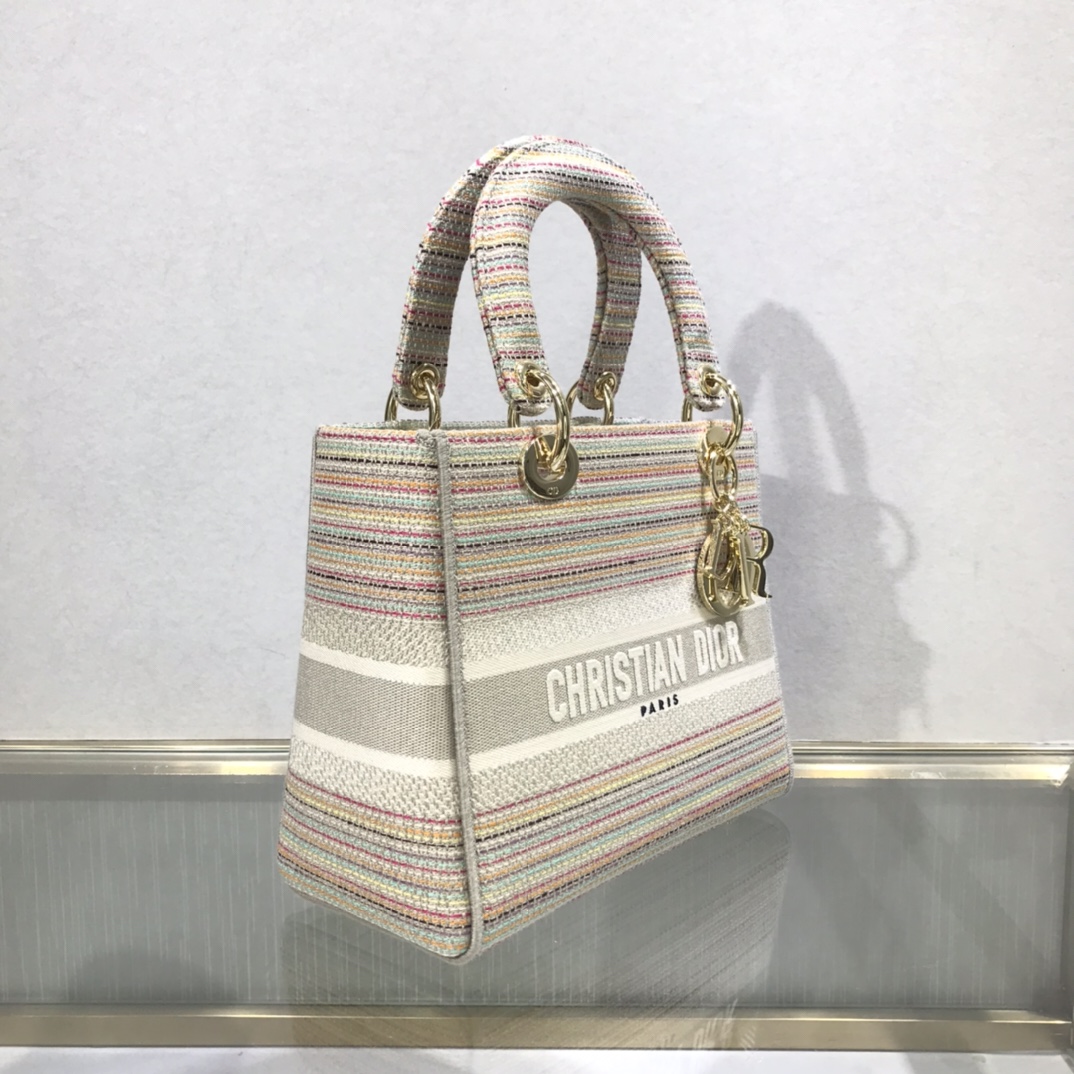 D10r medium lady d-lite bag multicolor stripes embroidery m0565 24 x 20 x 11 cm
