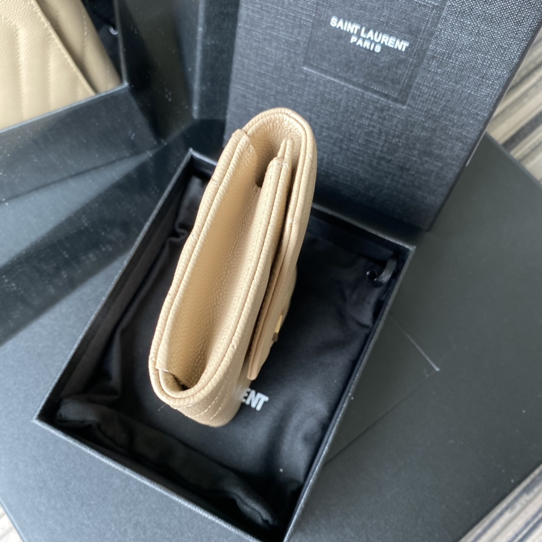 Y51 small monogram envelope wallet in grain de poudre embossed leather light beige 414404 13.5 x 9.5 x 3 cm