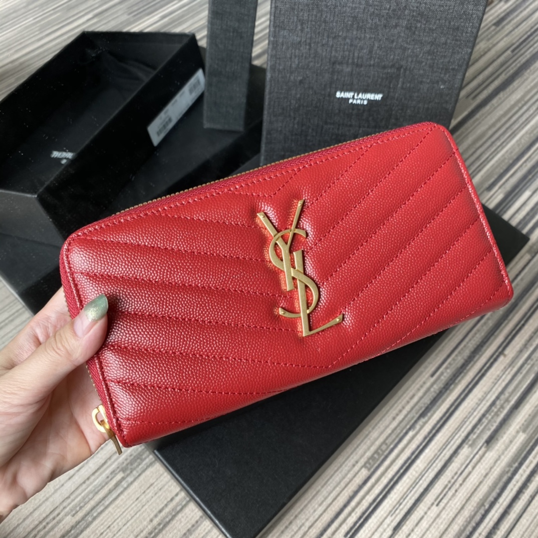 Y51 monogram zip around wallet in grain de poudre embossed leather red 358094 19 x 9 cm