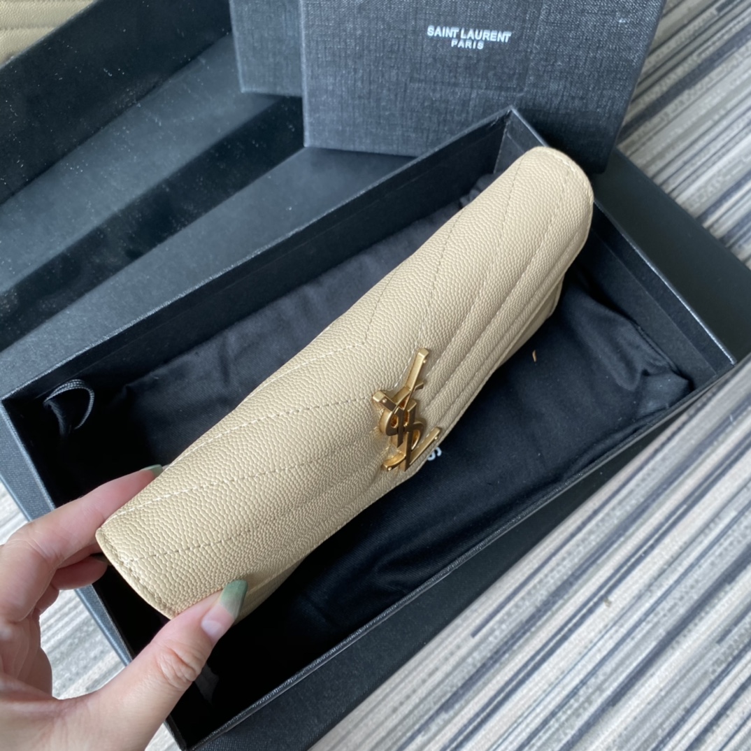 Y51 large monogram flap wallet in grain de poudre embossed leather beige 372264 19 x 11 cm