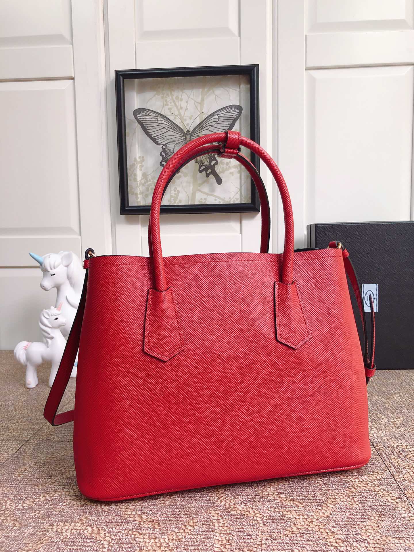 Pra*a medium saffiano leather double Pra*a bag red 1bg775 33 x 24.5 x 14 cm