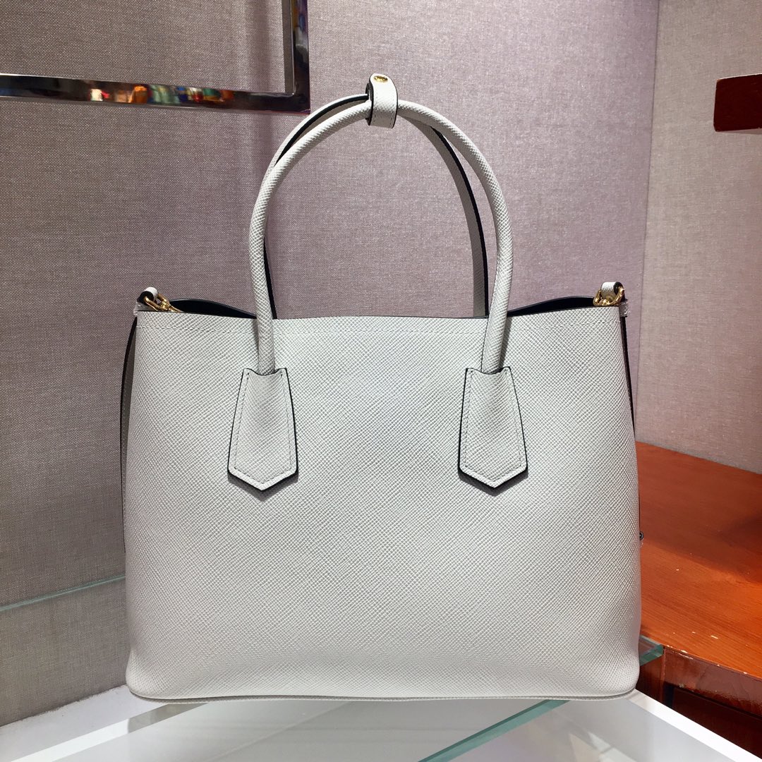 Pra*a medium saffiano leather double Pra*a bag white 1bg775 33 x 24.5 x 14 cm