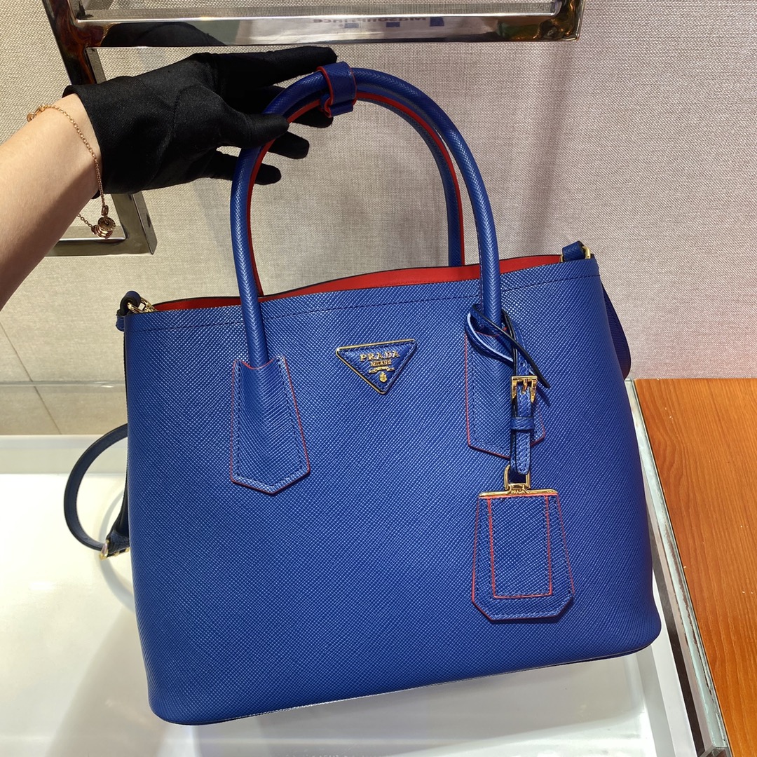Pra*a medium saffiano leather double Pra*a bag blue 1bg775 33 x 24.5 x 14 cm