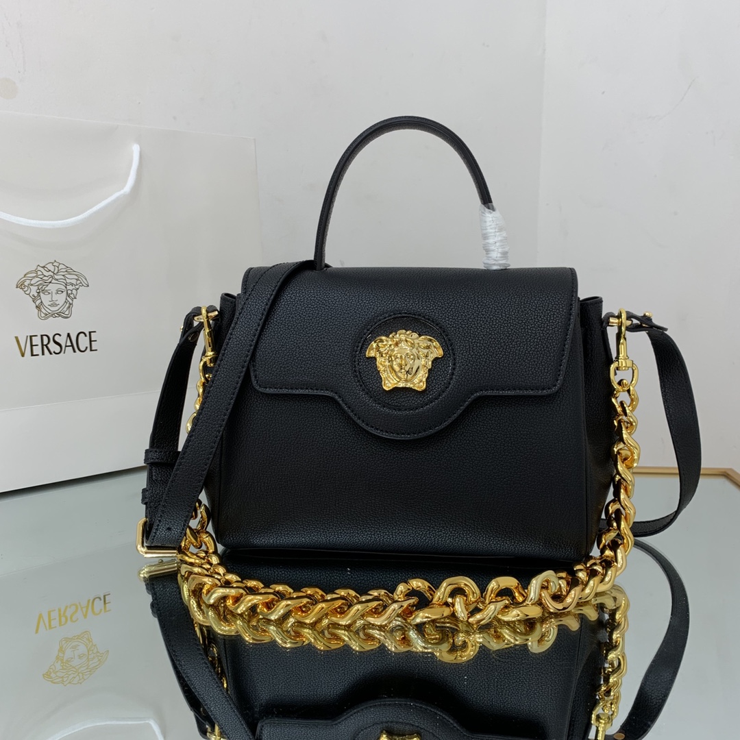 VERSACE MEDIUM LA MEDUSA HANDBAG Golden Metal Black DBFI039 25 x 15 x 22 cm
