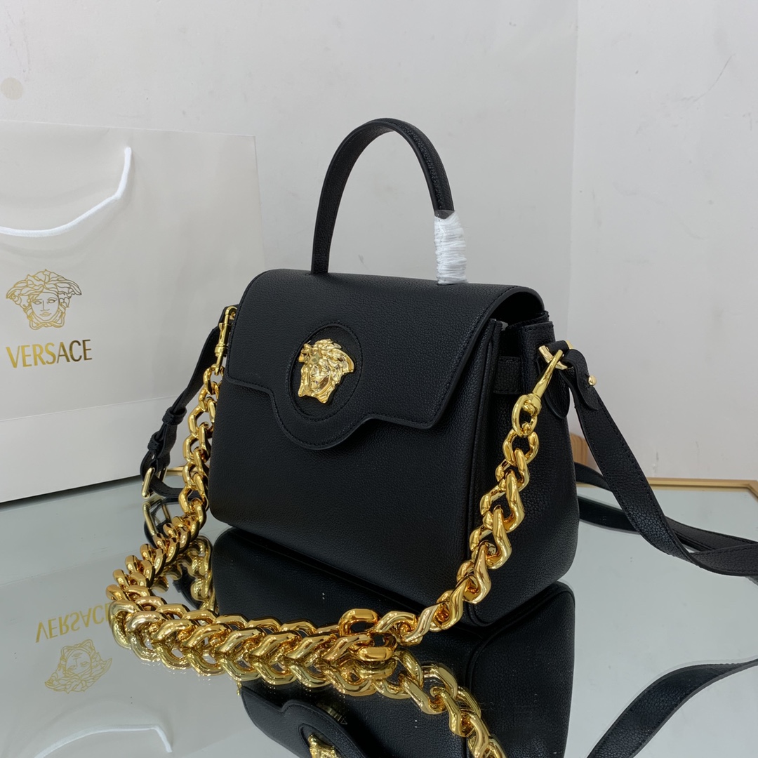 VERSACE MEDIUM LA MEDUSA HANDBAG Golden Metal Black DBFI039 25 x 15 x 22 cm