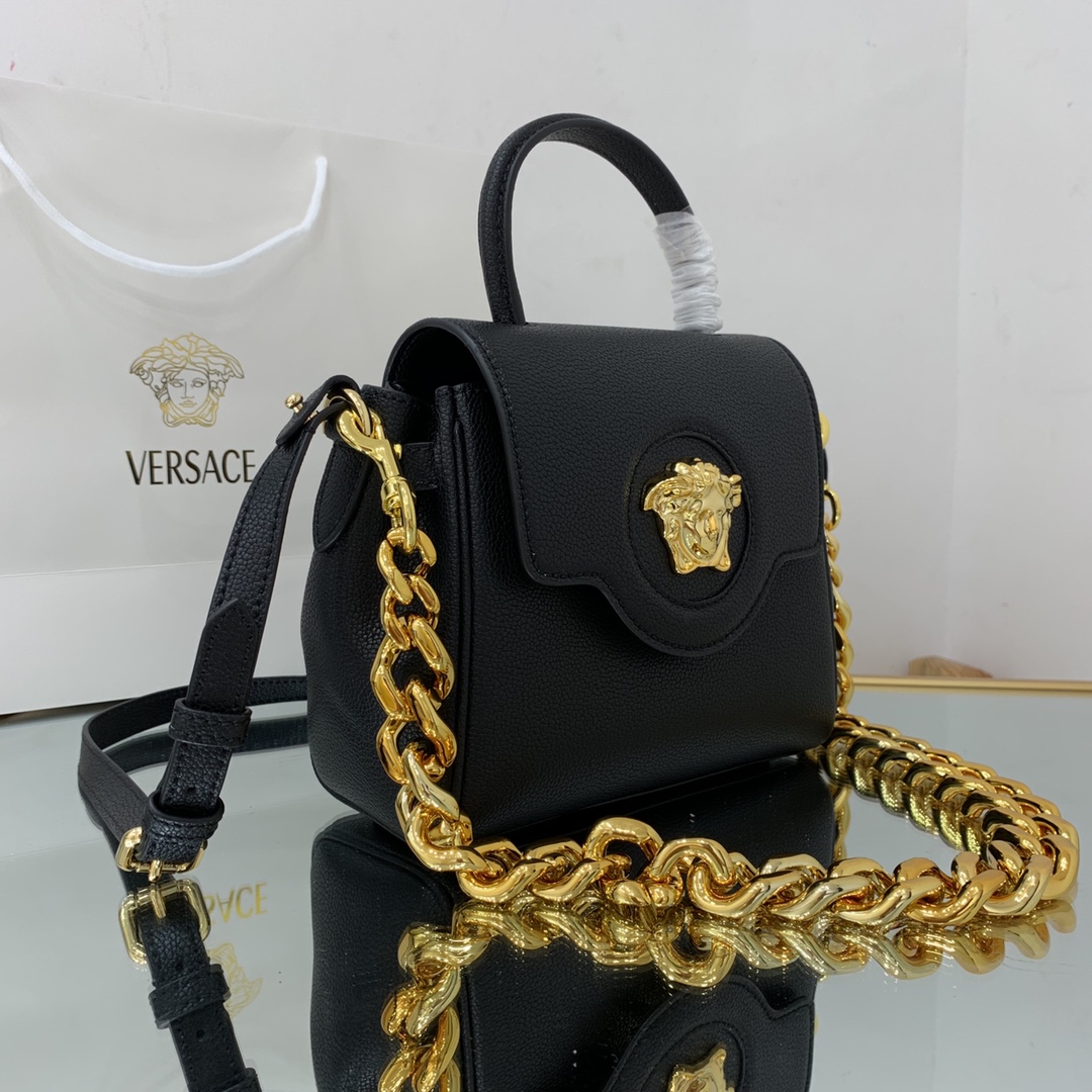 VERSACE SMALL LA MEDUSA HANDBAG Golden Metal Black DBFI040 20 x 10 x 17 cm
