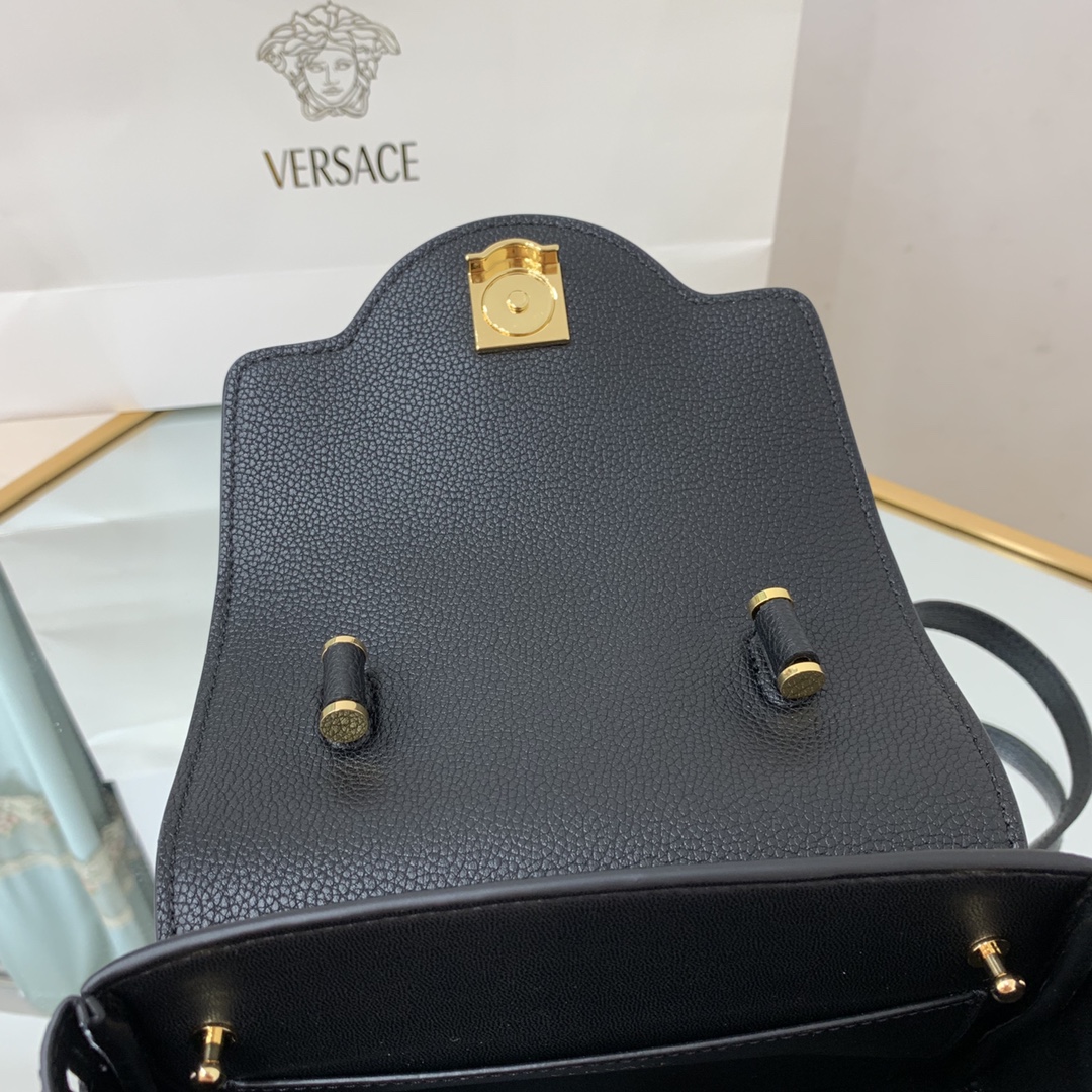 VERSACE SMALL LA MEDUSA HANDBAG Golden Metal Black DBFI040 20 x 10 x 17 cm