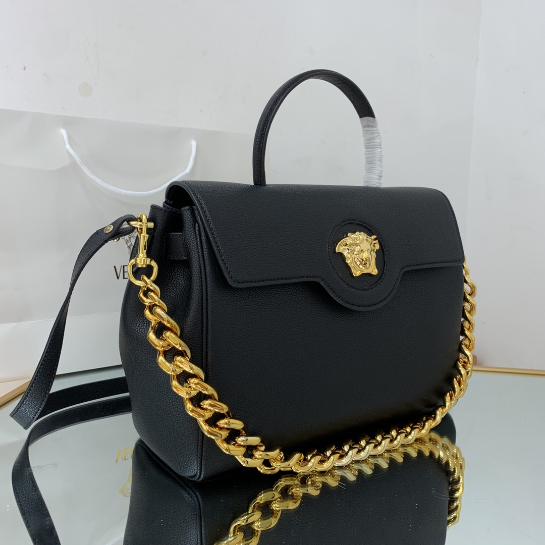 VERSACE LARGE LA MEDUSA HANDBAG Golden Metal Black DBFI038 35 x 14 x 25 cm