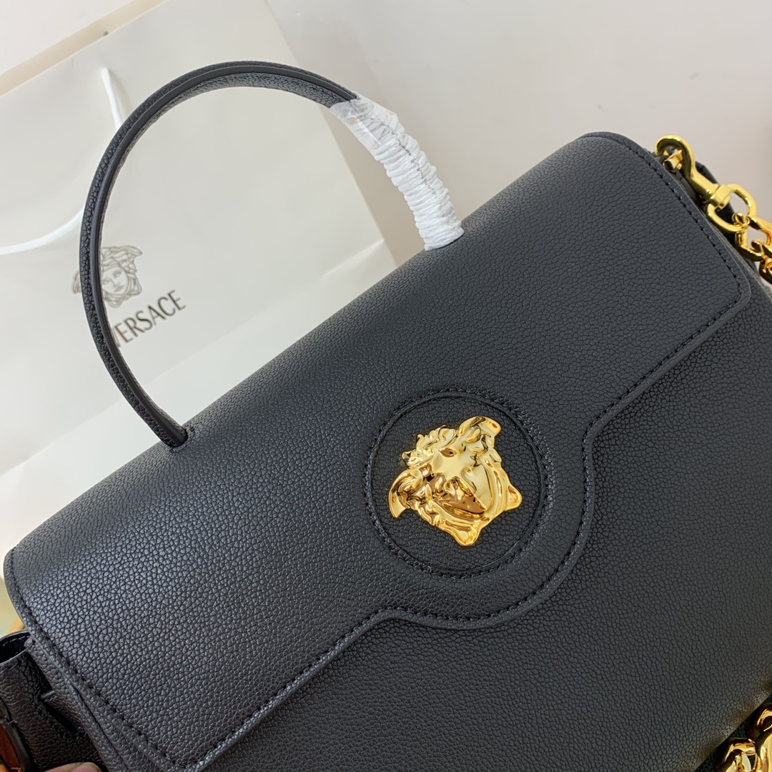 VERSACE LARGE LA MEDUSA HANDBAG Golden Metal Black DBFI038 35 x 14 x 25 cm