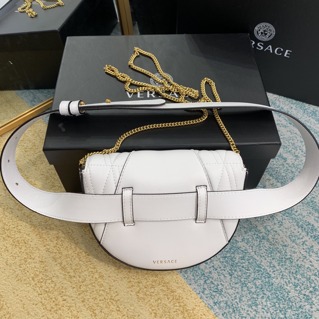 VERSACE VIRTUS QUILTED BELT BAG White DV3G984 18 x 4 x 14 cm