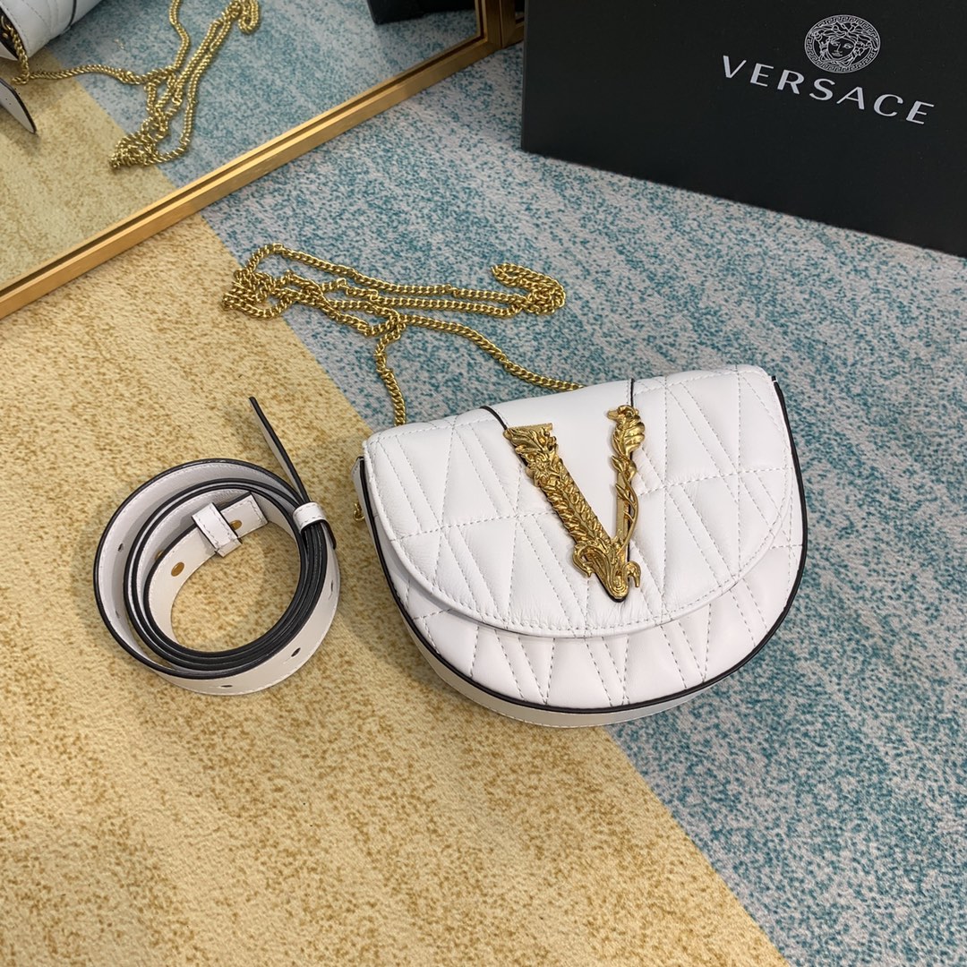 VERSACE VIRTUS QUILTED BELT BAG White DV3G984 18 x 4 x 14 cm