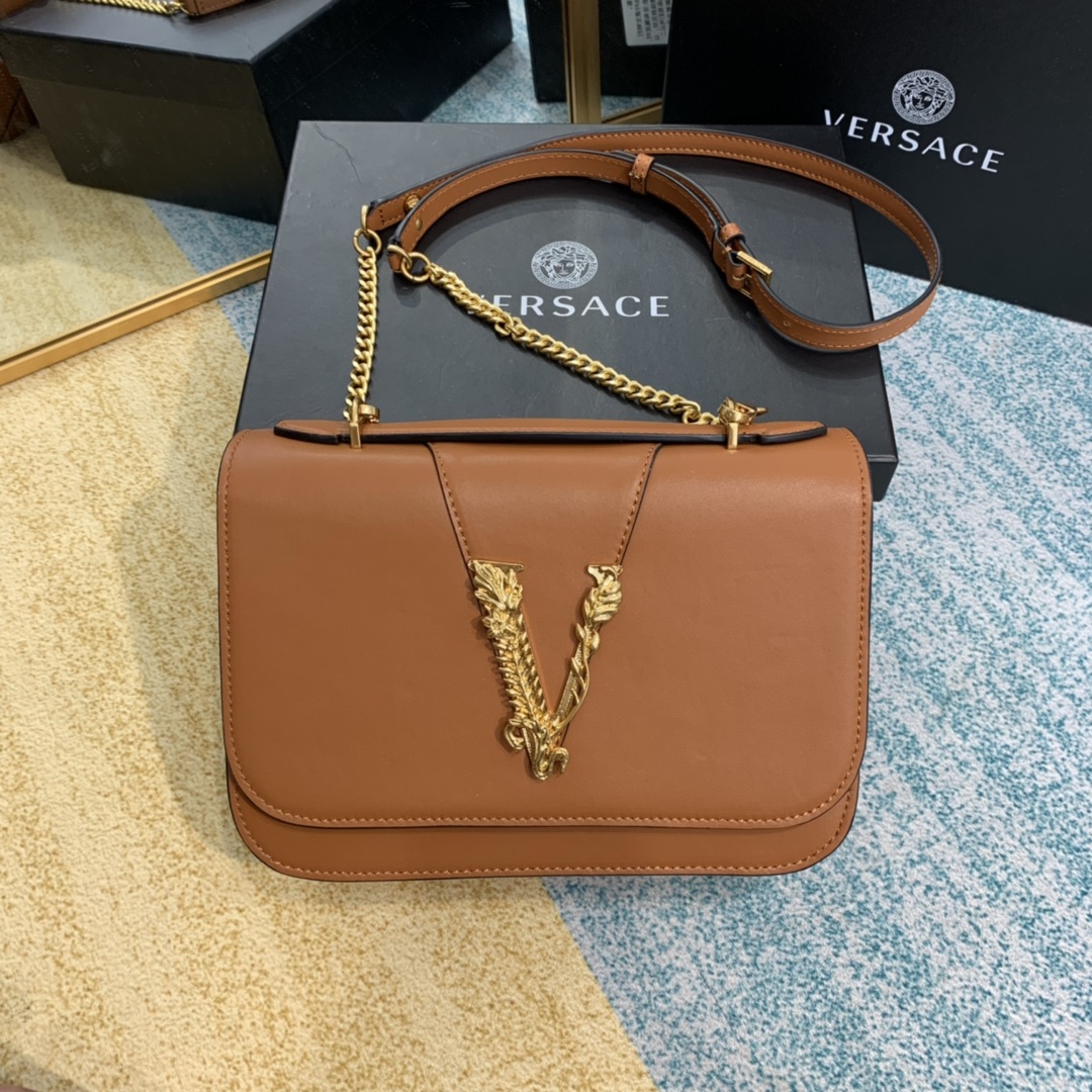 VERSACE VIRTUS Shoulder Bag Caramel DBFG985 24 x 9 x 16.5 cm