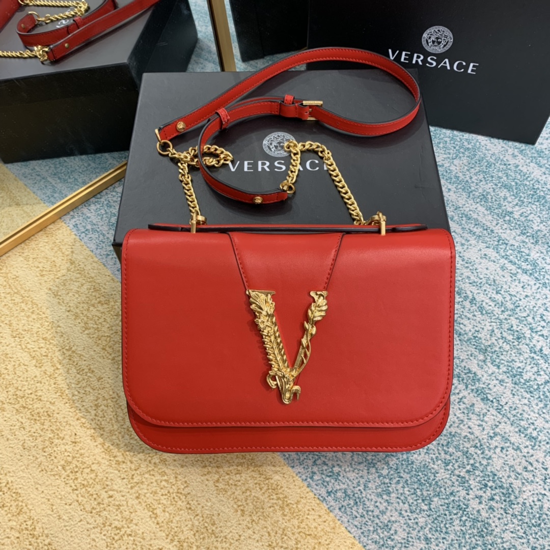 VERSACE VIRTUS Shoulder Bag Red DBFG985 24 x 9 x 16.5 cm