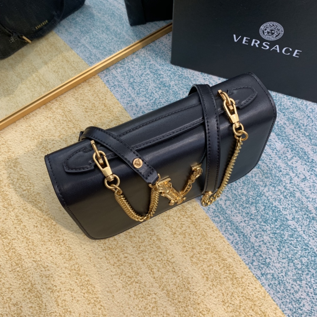 VERSACE VIRTUS Shoulder Bag Black DBFG985 24 x 9 x 16.5 cm