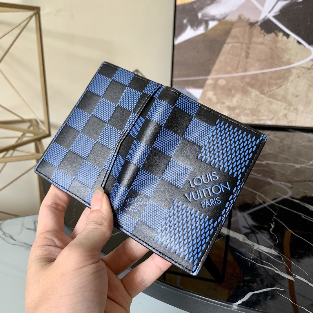 l0vis Vvtt0n pocket organizer damier graphite 3d leather blue n60431 8 x 11 x 1 cm