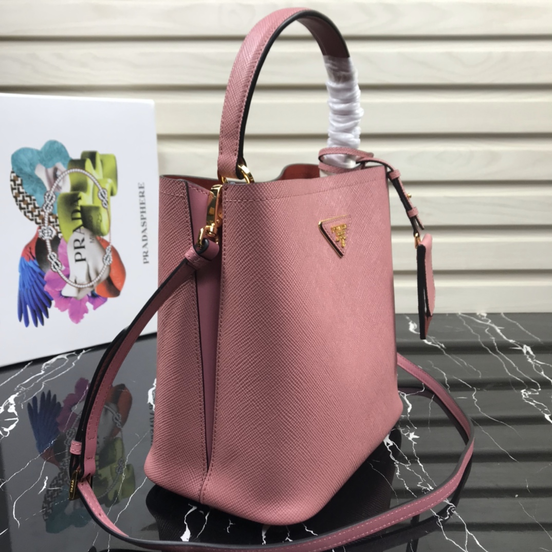 Pra*a medium panier saffiano leather bag light pink and red 1ba212 22 × 23 × 13 cm