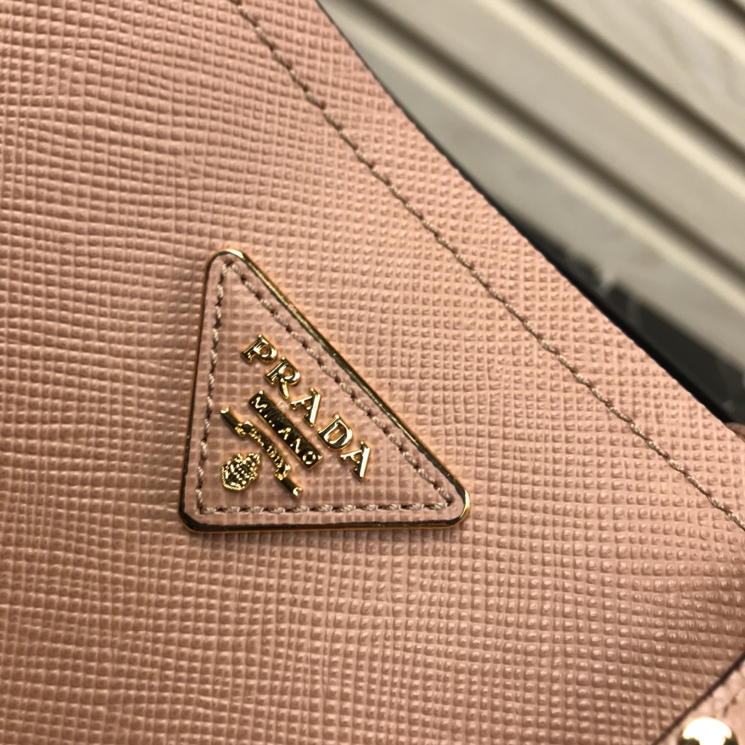 Pra*a medium panier saffiano leather bag peach pink 1ba212 22 × 23 × 13 cm