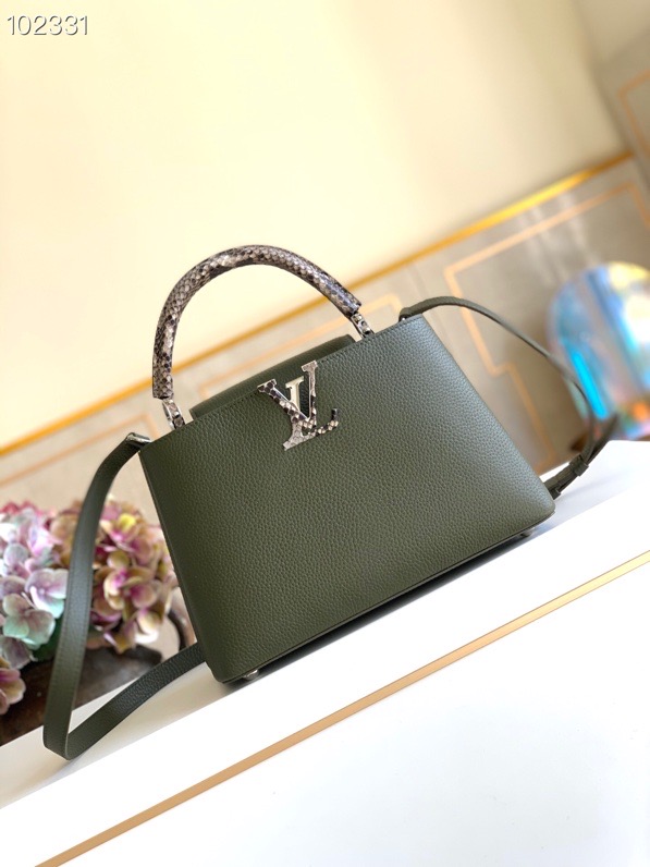 l0vis Vvtt0n capucines mm bag python leather trim and taurillon leather forest green n92800 31.5 × 20 × 11 cm