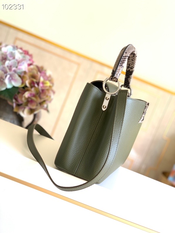 l0vis Vvtt0n capucines mm bag python leather trim and taurillon leather forest green n92800 31.5 × 20 × 11 cm