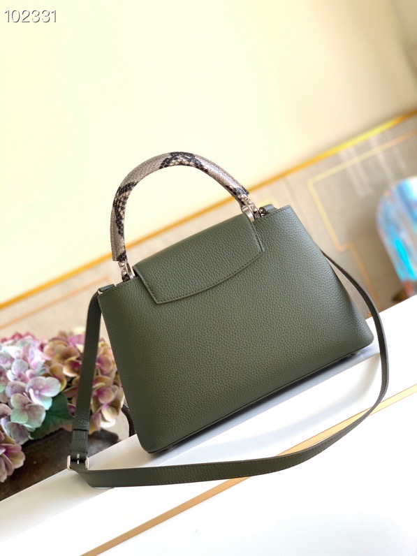 l0vis Vvtt0n capucines mm bag python leather trim and taurillon leather forest green n92800 31.5 × 20 × 11 cm