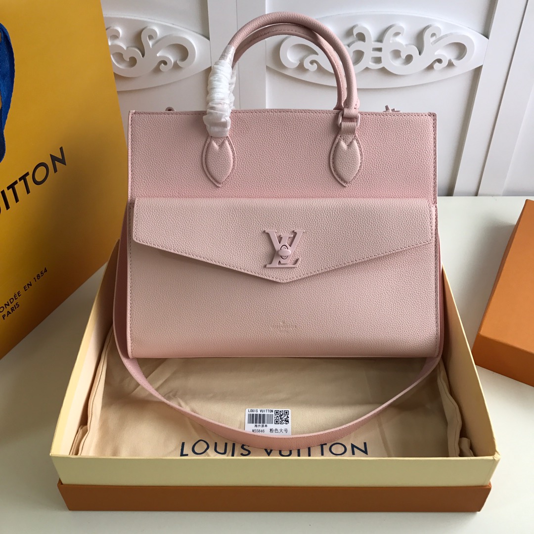 l0vis Vvtt0n lockme tote mm soft grained calfskin leather pink m55846 34.5 x 28 x 12 cm