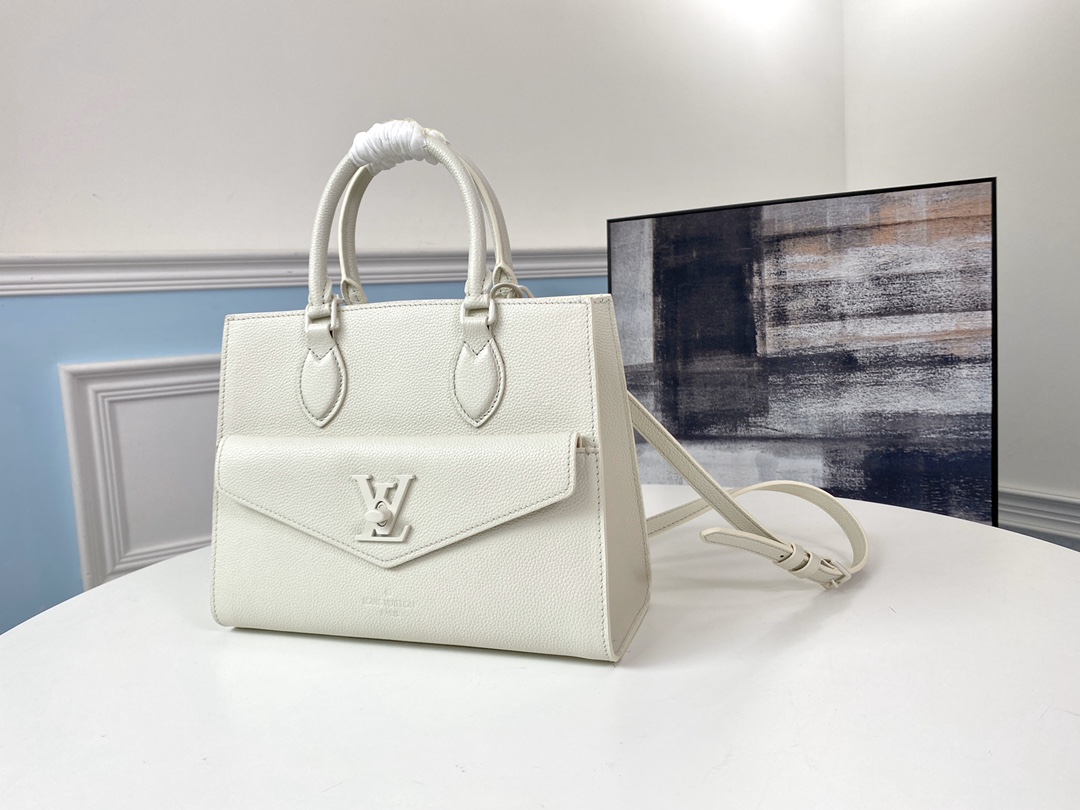 l0vis Vvtt0n lockme tote pm soft grained calfskin leather white m55817 27.5 x 22 x 12 cm
