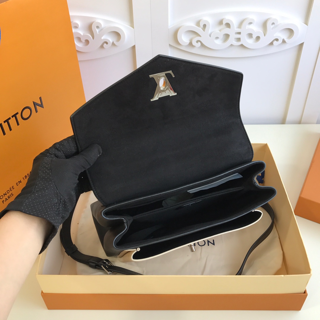 l0vis Vvtt0n mylockme satchel grained calfskin leather black and white m54849 28 x 20 x 11 cm