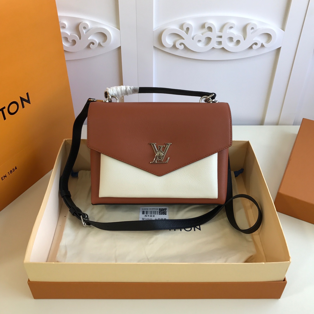 l0vis Vvtt0n mylockme satchel grained calfskin leather caramel and white m54849 28 x 20 x 11 cm