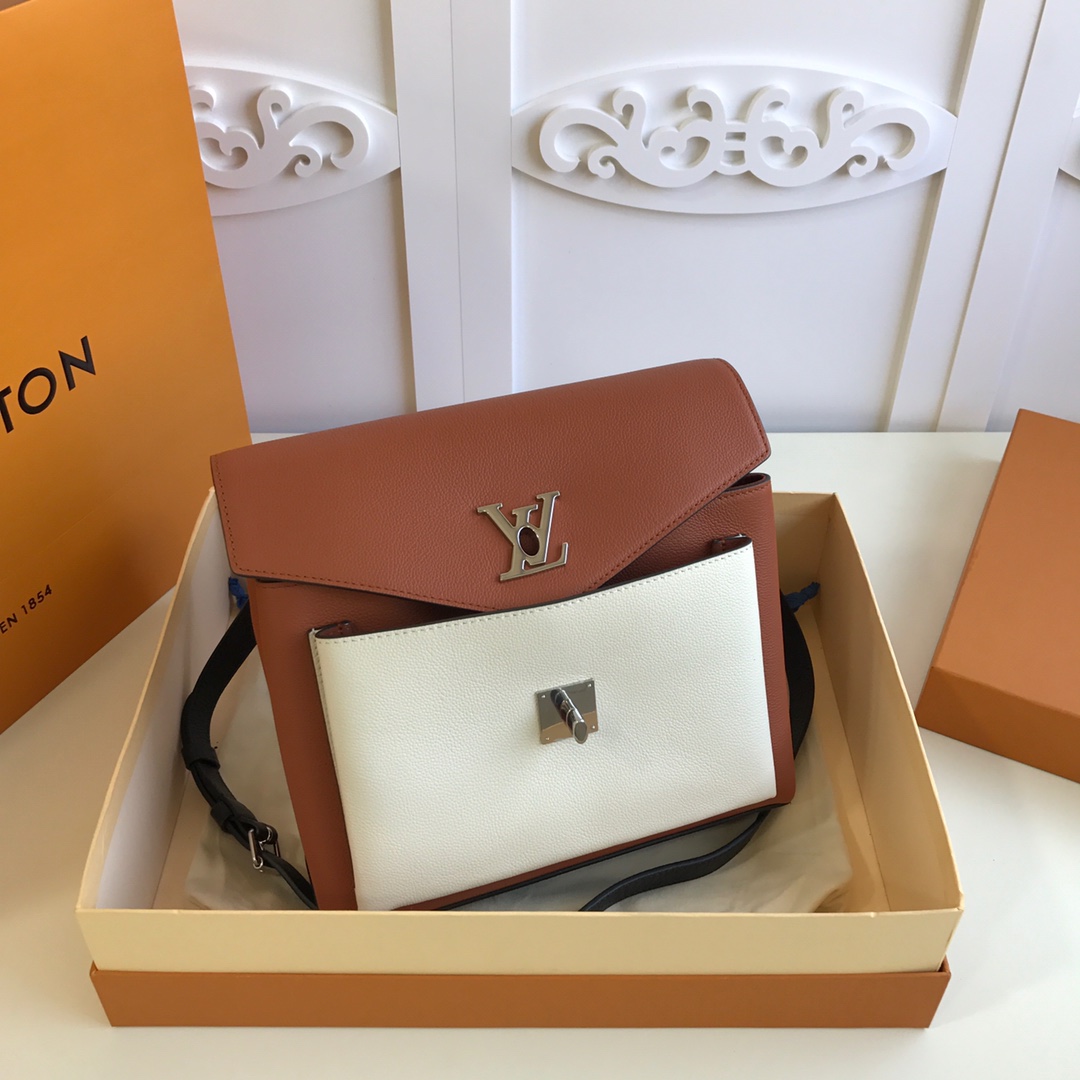 l0vis Vvtt0n mylockme satchel grained calfskin leather caramel and white m54849 28 x 20 x 11 cm