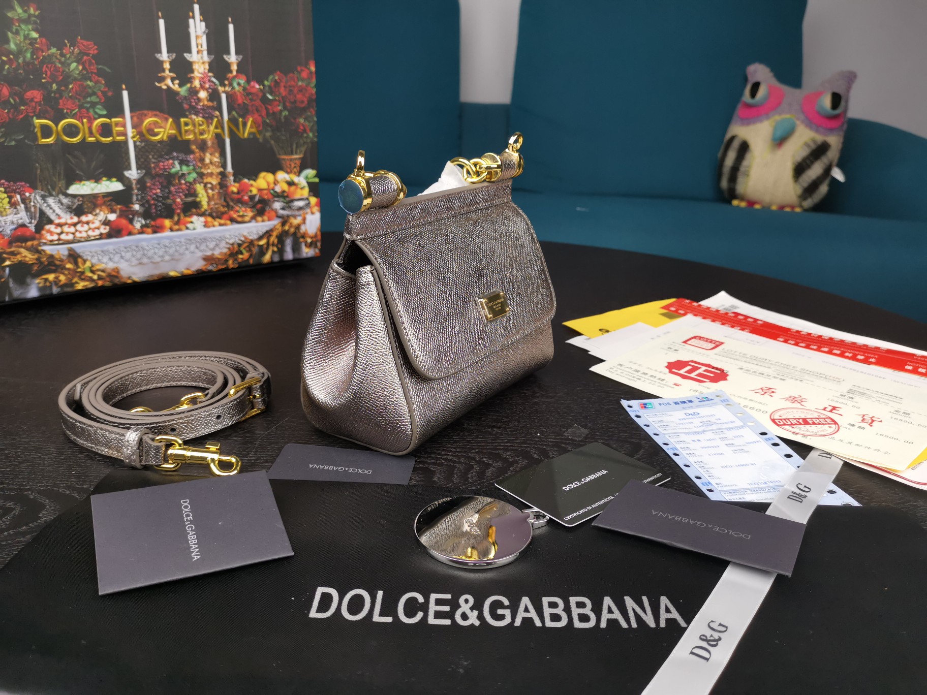 DOLCE&GABBANA MINI Dauphine Leather Sicily Bag Silver BB4825A1001 16 x 10 x 5 cm