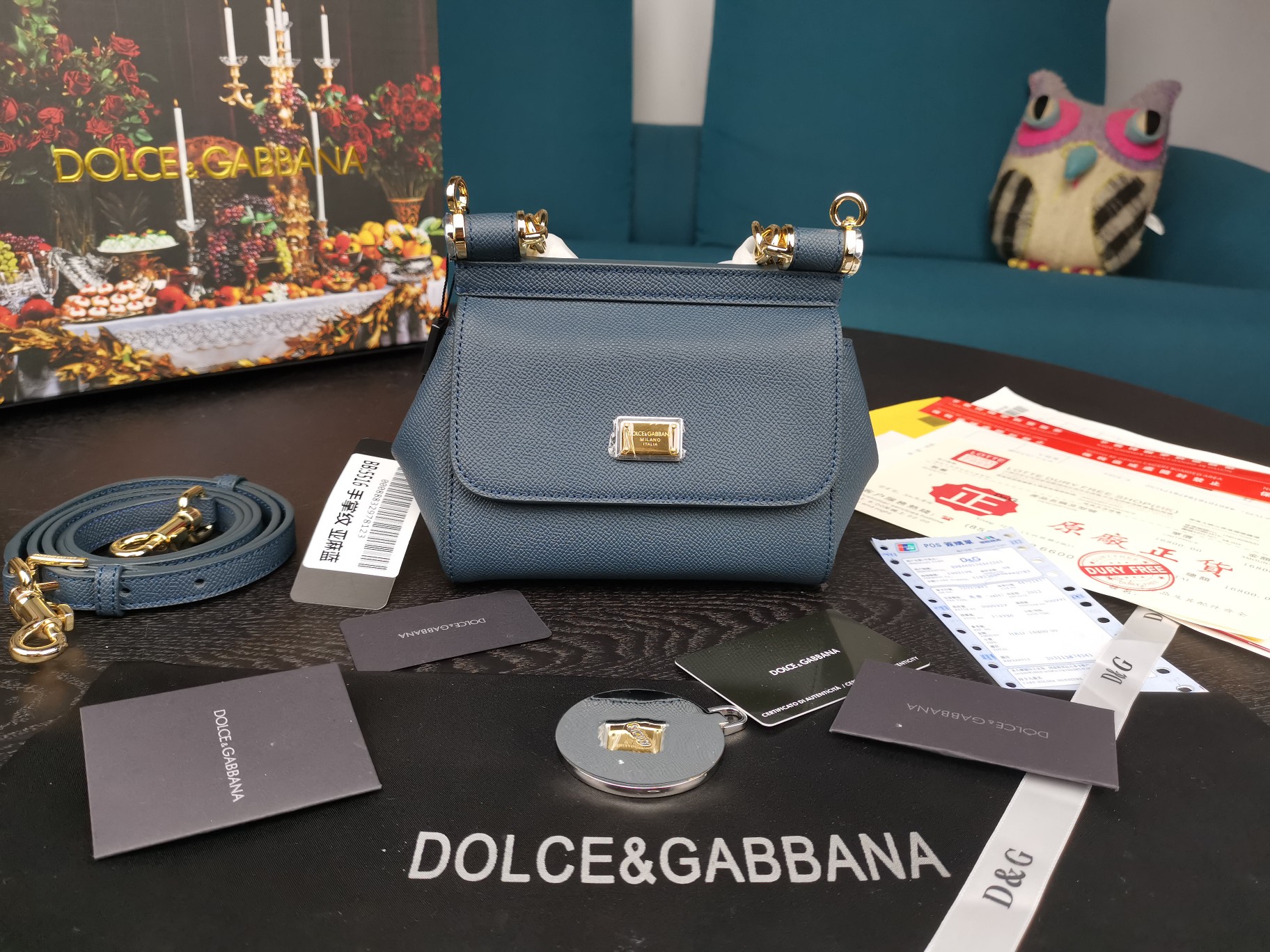 DOLCE&GABBANA MINI Dauphine Leather Sicily Bag Blue BB4825A1001 16 x 10 x 5 cm