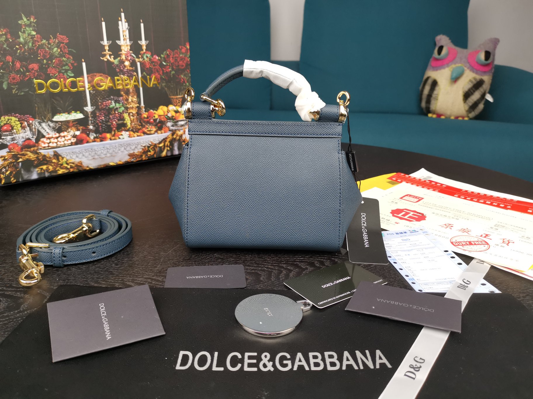 DOLCE&GABBANA MINI Dauphine Leather Sicily Bag Blue BB4825A1001 16 x 10 x 5 cm