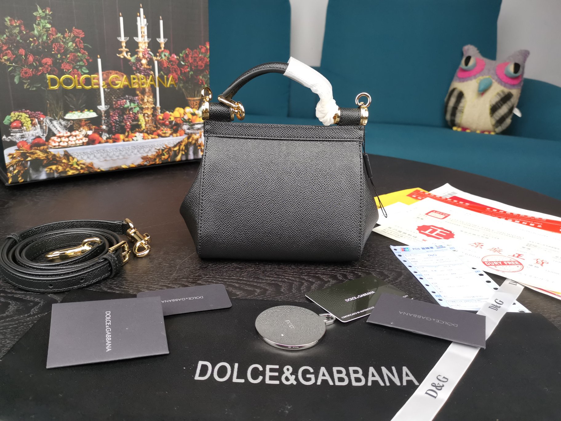 DOLCE&GABBANA MINI Dauphine Leather Sicily Bag Black BB4825A1001 16 x 10 x 5 cm