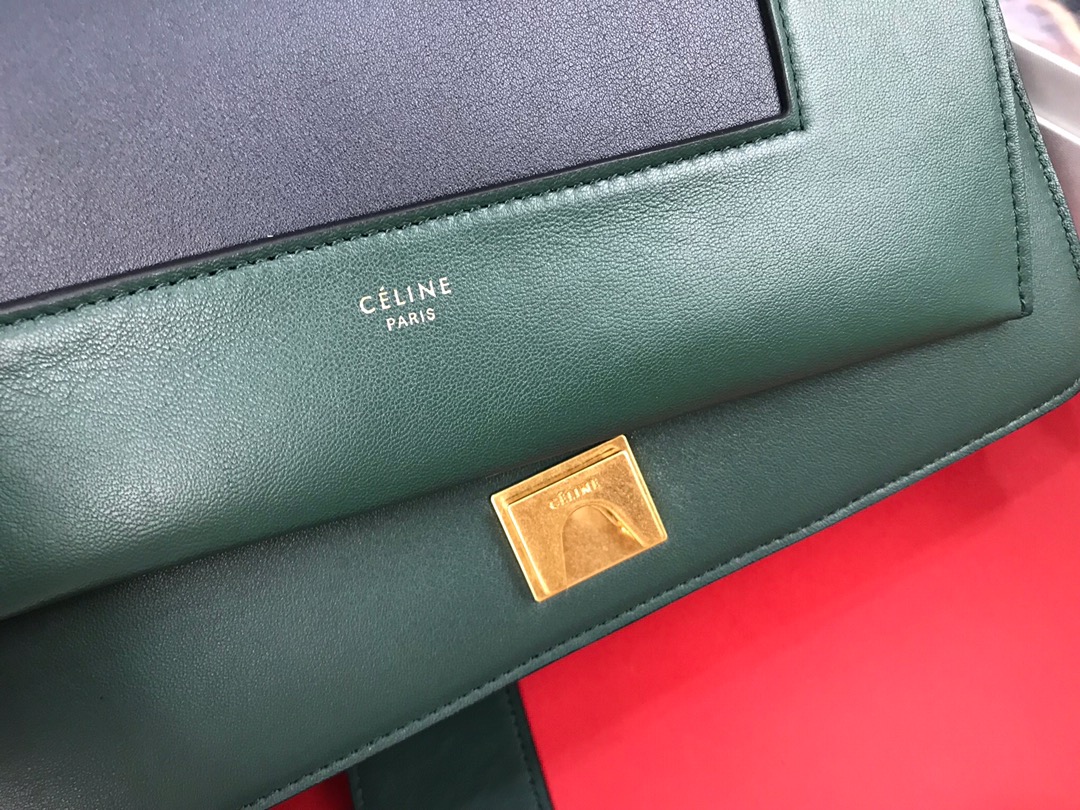Ce1i*e medium frame bag in shiny smooth calfskin dark green and black 180263 25 x 17 x 8.5 cm