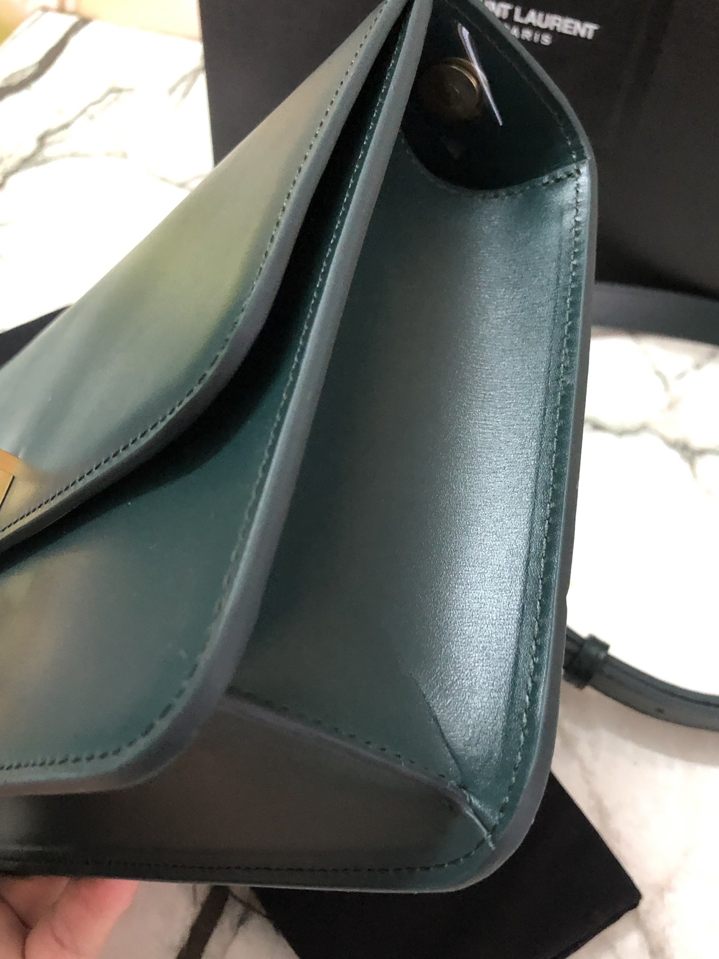 Y51 le carre satchel in box leather dark green 6332141 23 x 17.5 x 6.5 cm