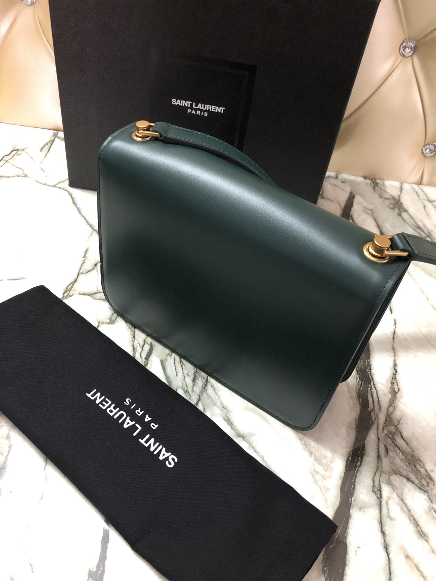 Y51 le carre satchel in box leather dark green 6332141 23 x 17.5 x 6.5 cm