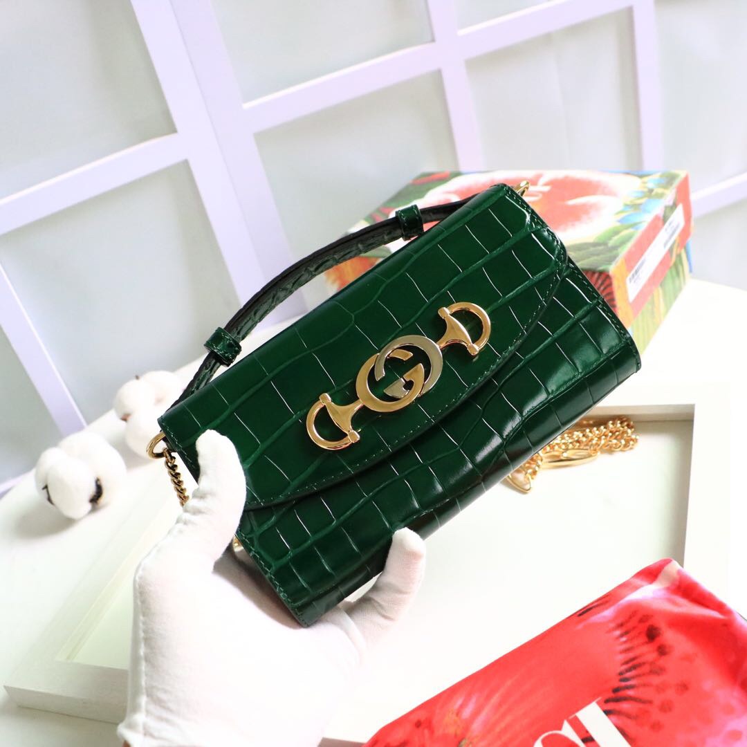 Gvc*1 mini shoulder bag crocodile leather green 564718 18.5 x 11 x 3.5 cm