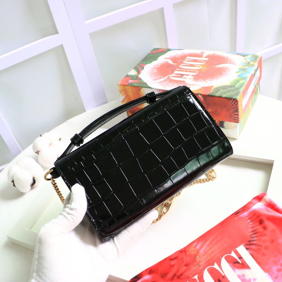 Gvc*1 mini shoulder bag crocodile leather black 564718 18.5 x 11 x 3.5 cm