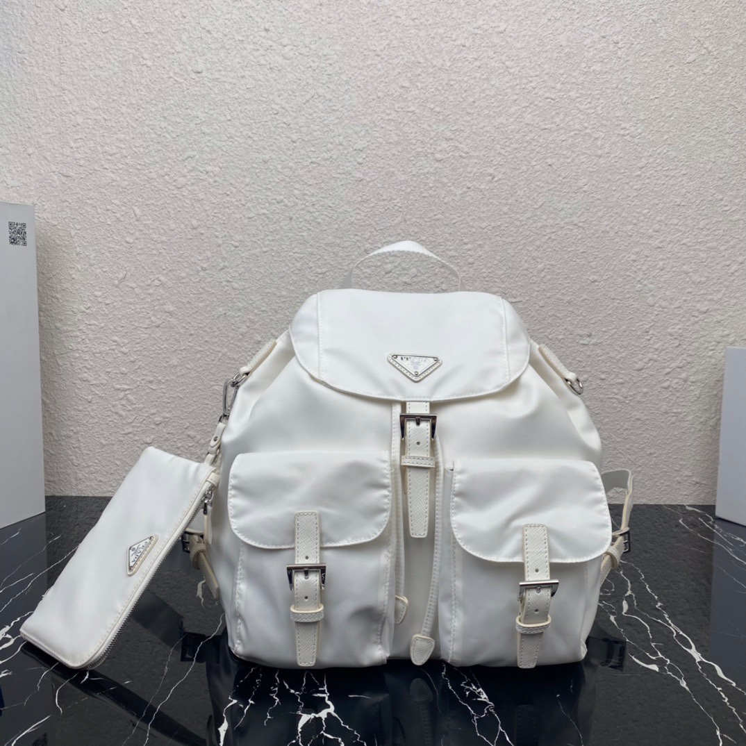 Pra*a medium nylon saffiano leather backpack white 1bz811 30 x 32 x 15 cm