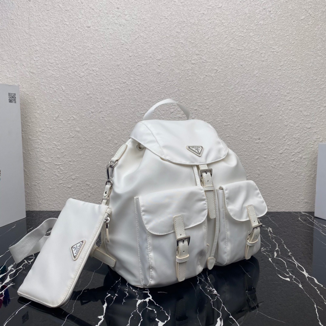 Pra*a medium nylon saffiano leather backpack white 1bz811 30 x 32 x 15 cm