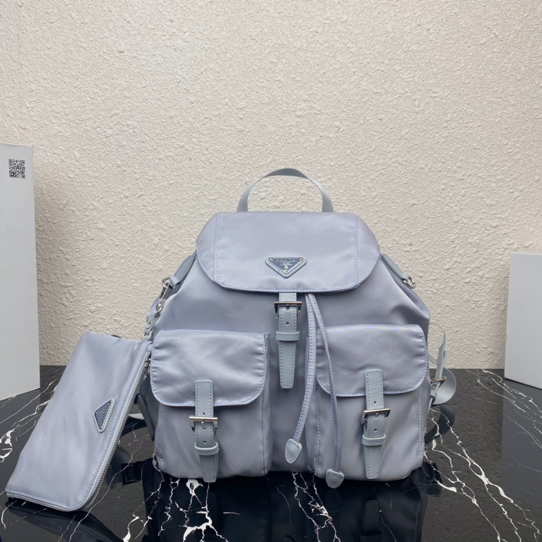Pra*a medium nylon saffiano leather backpack light blue 1bz811 30 x 32 x 15 cm