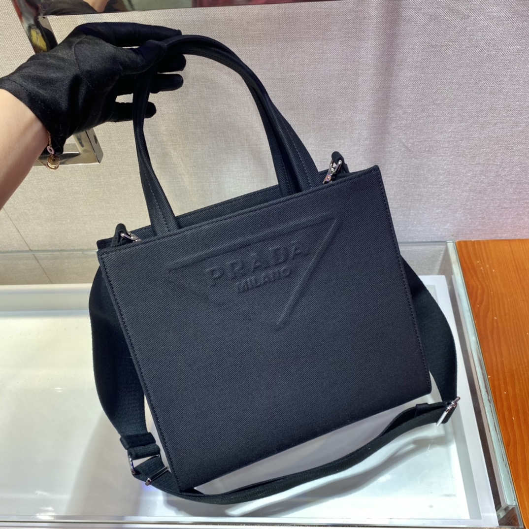 Pra*a drill tote bag black 1bg382 26 x 23.5 x 9 cm