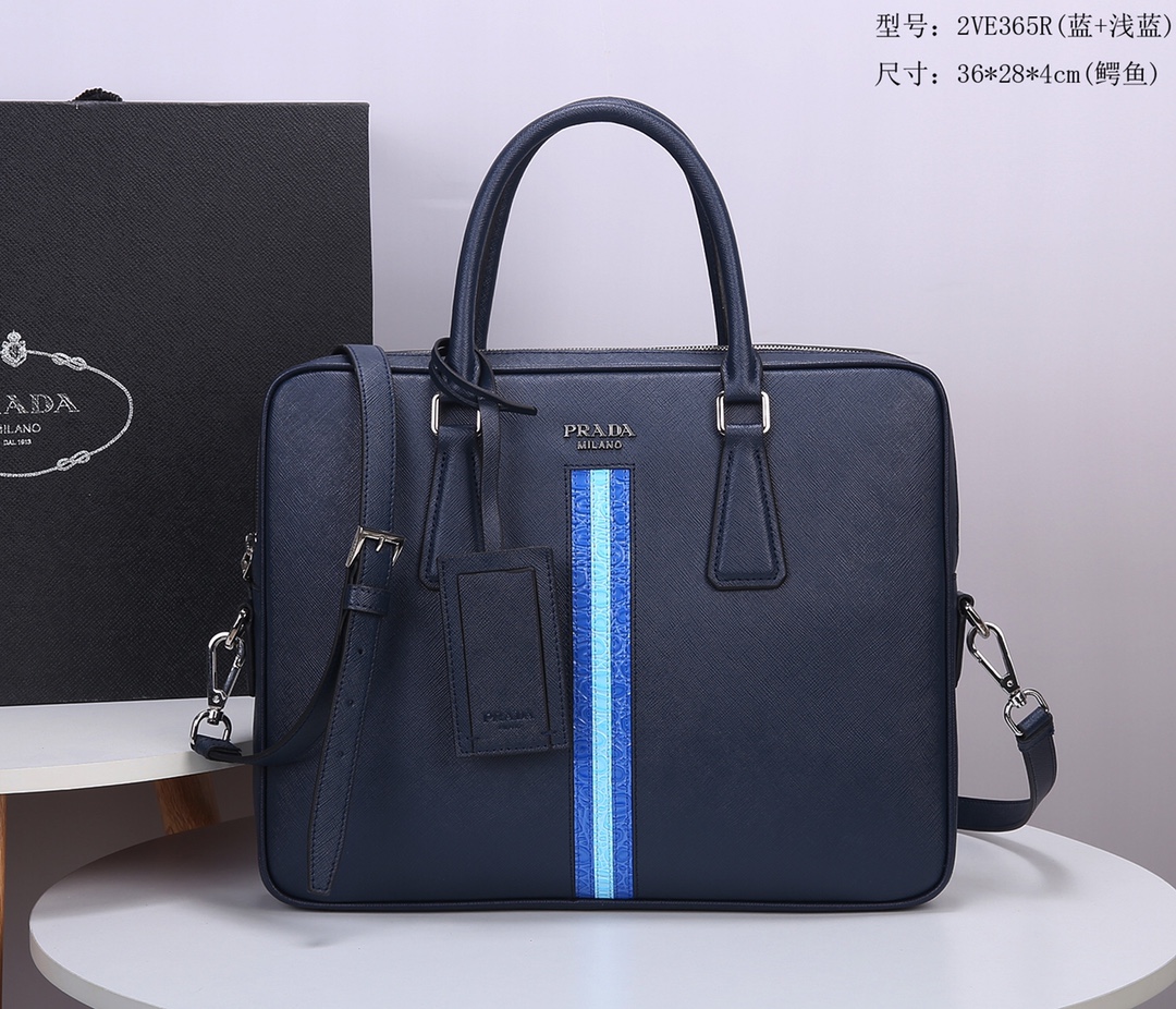 Pra*a briefcase crocodile pattern blue 2ve365 36 x 28 x 4 cm