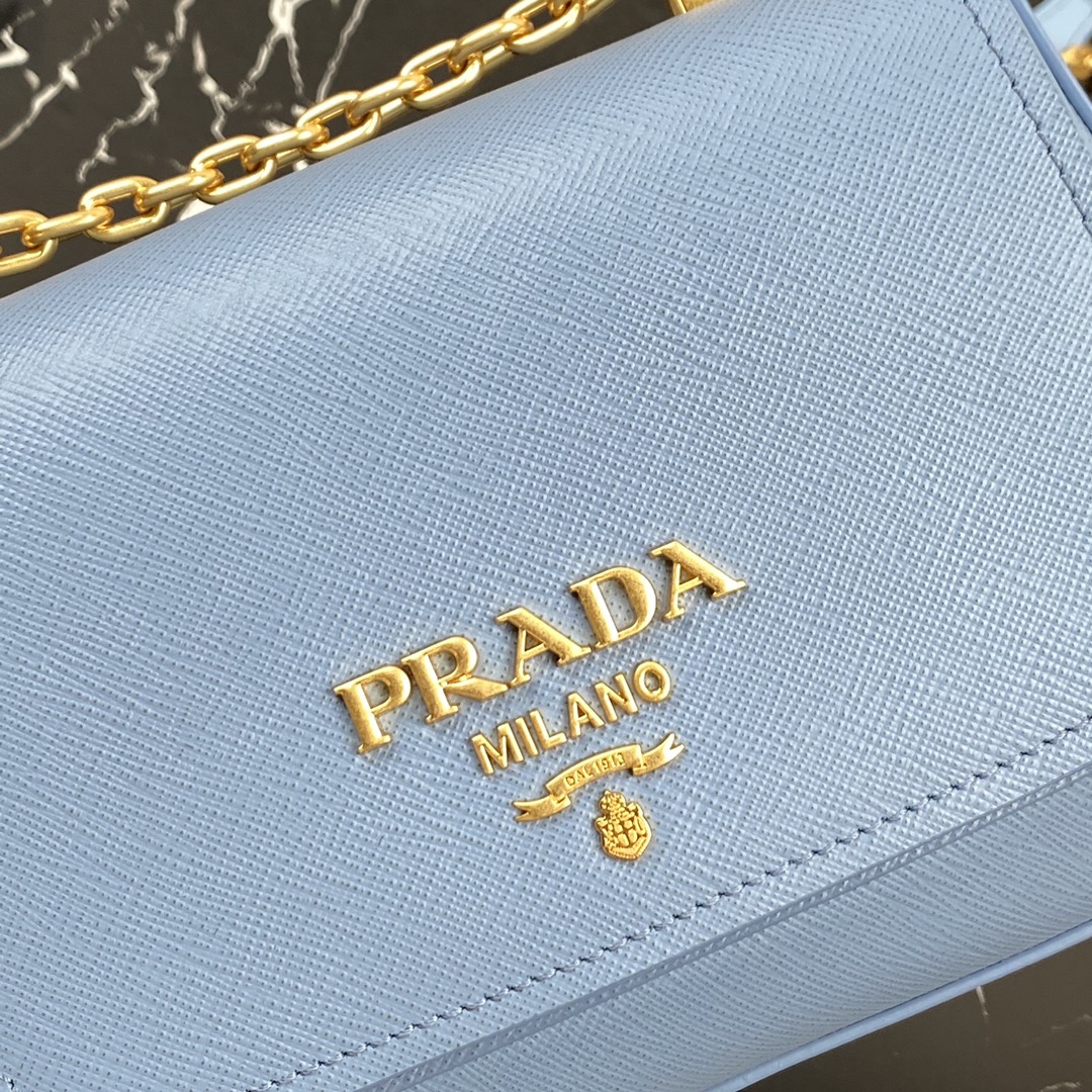 Pra*a saffiano leather shoulder bag golden metal blue 1bd275 22 x 14 x 6.5 cm