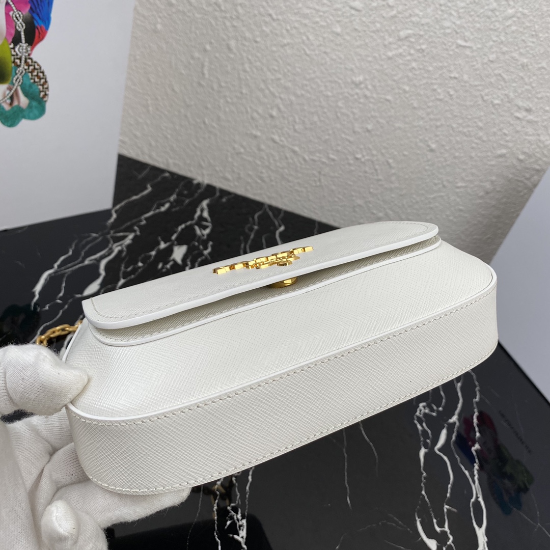 Pra*a saffiano leather shoulder bag golden metal white 1bd275 22 x 14 x 6.5 cm