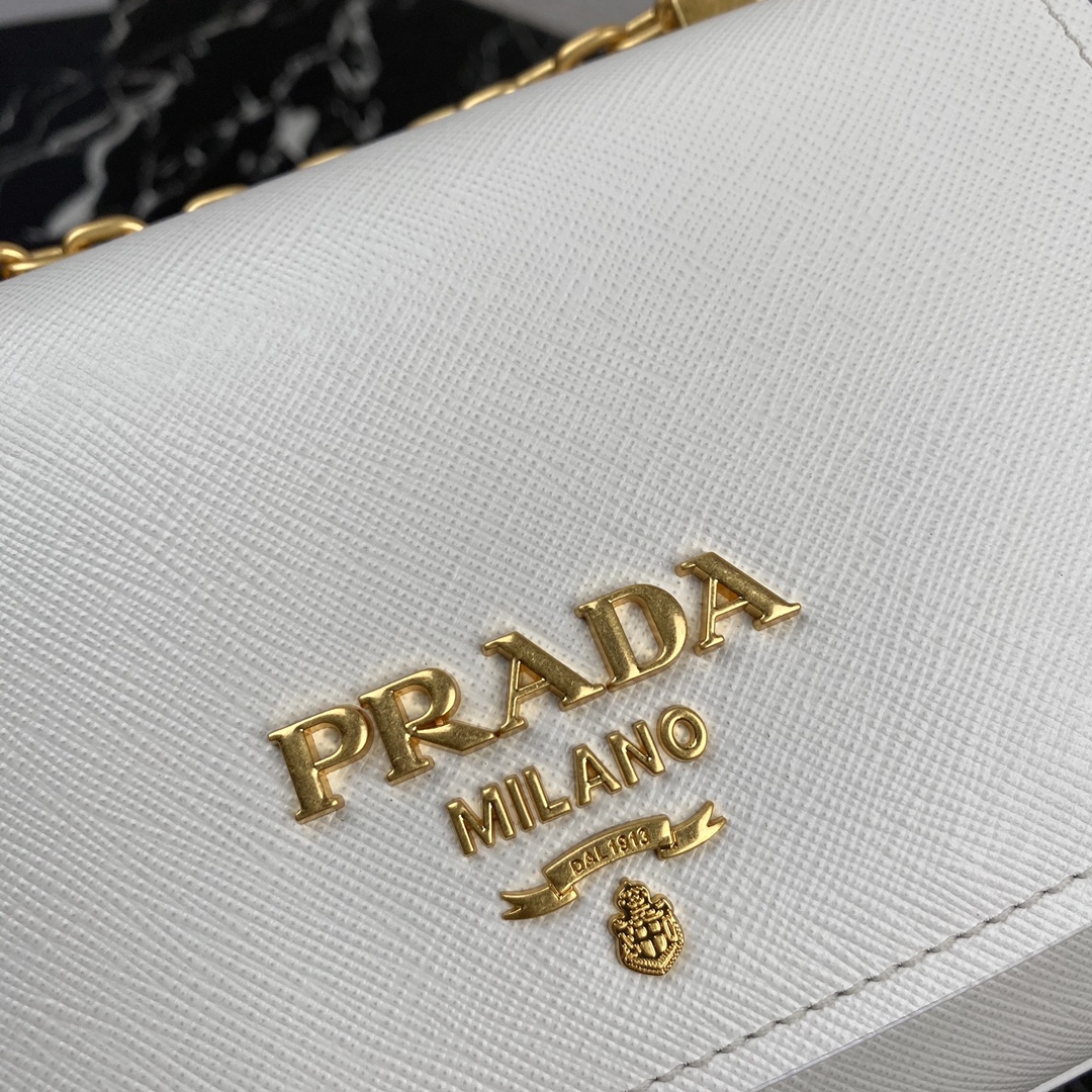 Pra*a saffiano leather shoulder bag golden metal white 1bd275 22 x 14 x 6.5 cm