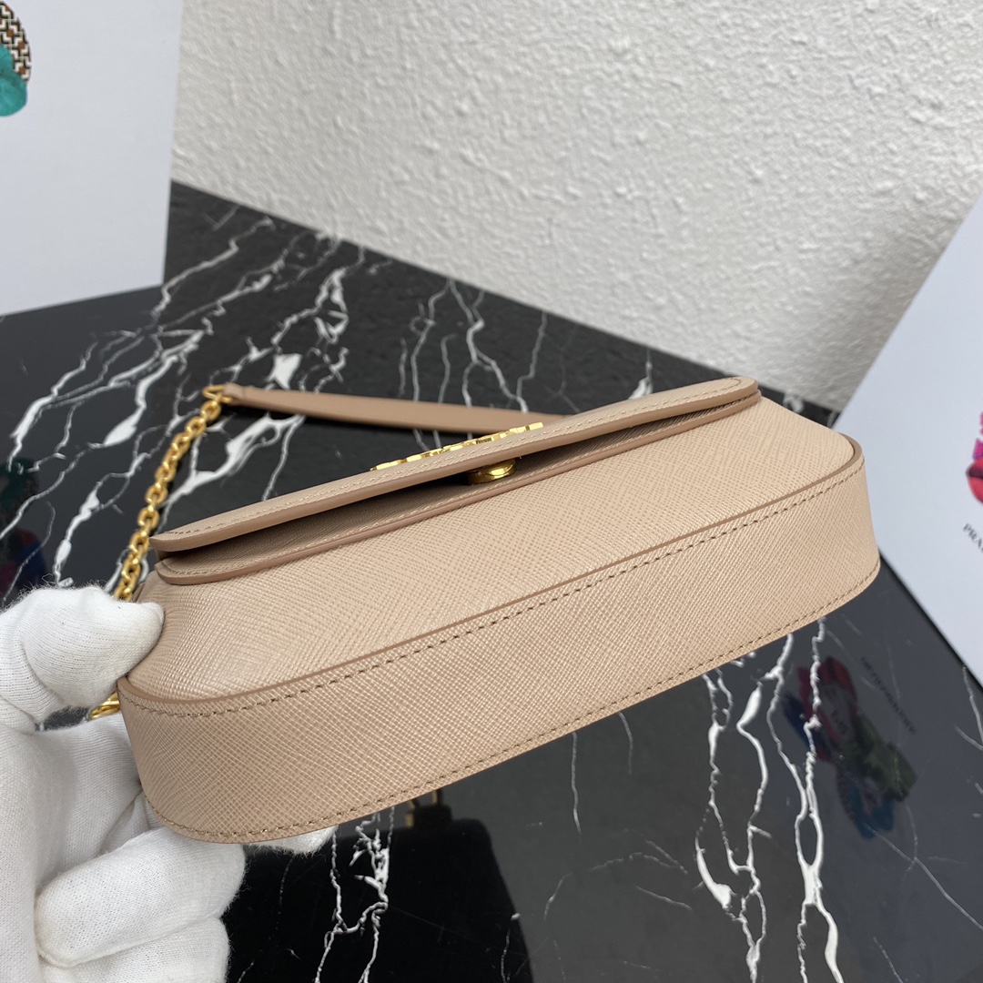 Pra*a saffiano leather shoulder bag golden metal beige 1bd275 22 x 14 x 6.5 cm