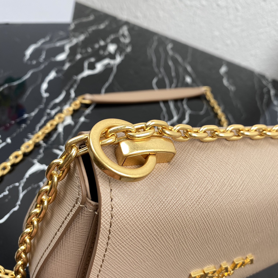 Pra*a saffiano leather shoulder bag golden metal beige 1bd275 22 x 14 x 6.5 cm