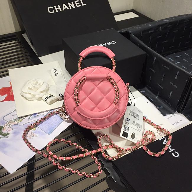 Ch**el woven chain handle round bag pink ap1176  2 x 12 x 5 cm